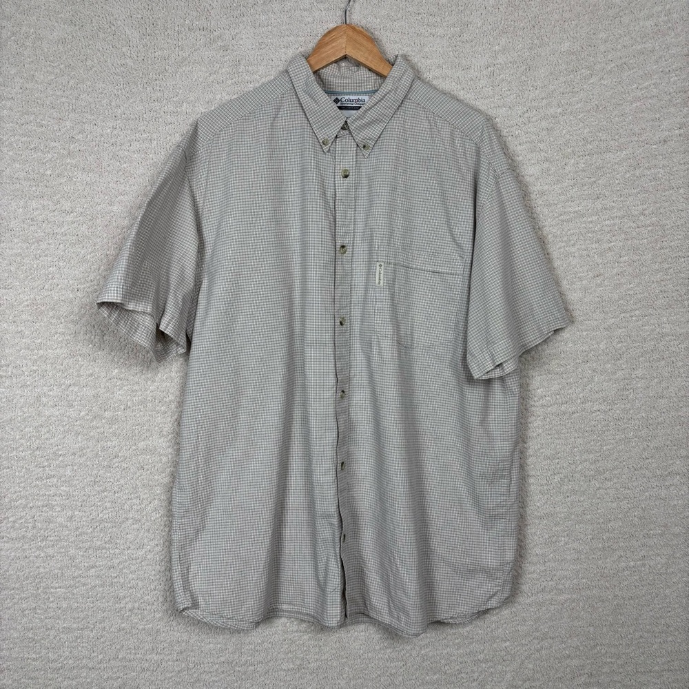 Columbia Sportswear Shirt Mens XXL White Khaki Plaid Short Sleeve Pocket‎ Button